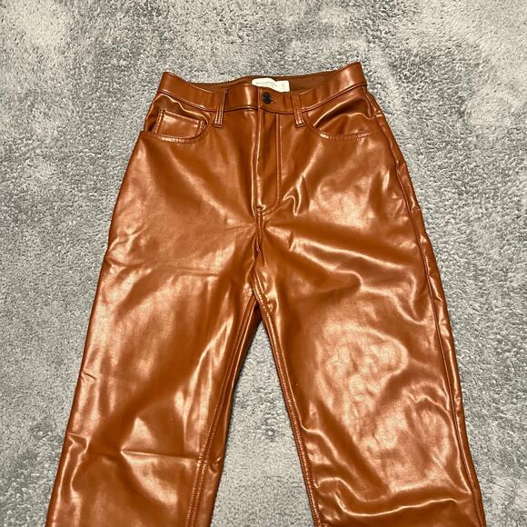 Abercrombie & Fitch Pants Womens 27 /4 90s Straight Ulta High Rise Faux Leather - Picture 3 of 10